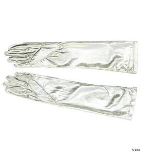 Elbow Length Siver Metallic Stretch Nylon Gloves