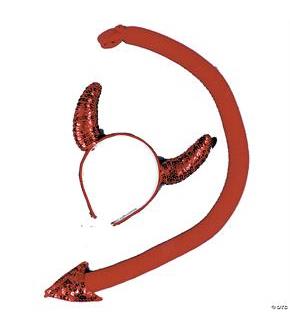 Red Sequin Devil Horn Tail Costume Accessory
