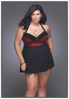 Leopard Print Plus Size Halter Babydoll