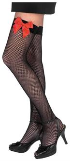 Fishnet Thi Hi Black With Red Bow