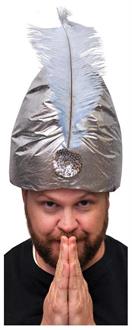Turban Deluxe Silver With Plume Hat