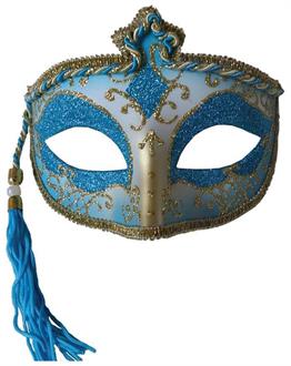 Blue Tasseled Mardi Gras Mask