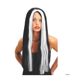 Wig 24 Inch Black W Wht Streak