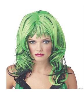 Hard Rockin Witch Black Green Wig