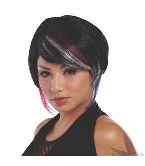 New Rave Black Lavender Hot Pink Wig