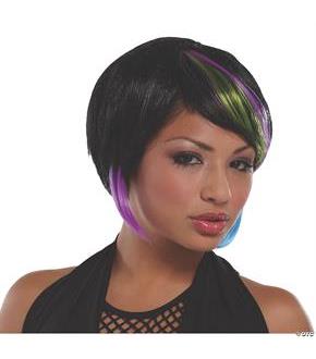 New Rave Black Lime Blue Wig