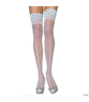 Lace Top Stay Up Thigh Highs White/Light Blue