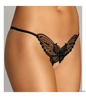 Butterfly Appliqued Panty Crotchless Black
