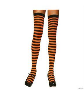 Stockings Thigh High Striped Black/Orange