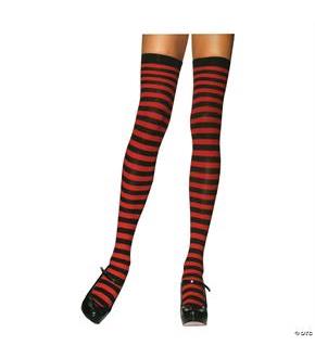Stockings Thigh High Striped Black/Red
