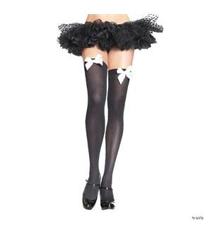 Black Thigh High Stockings With White Bows