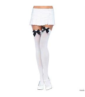 White Thigh High Stockings with Black Bows