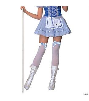 White Thigh High Stockings With Blue Bows