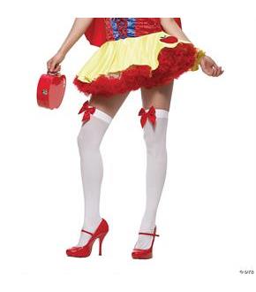 White Thigh High Stockings With Red Bows