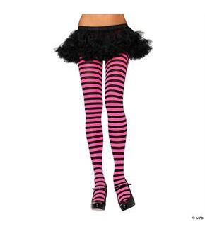 Tights Striped Black Neon Pink