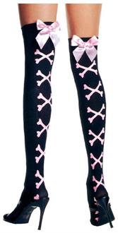 Thigh Highs Cross Bones Pink Bow
