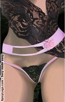 Floral Lace Two Tone Micro String-Black/Pink