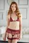Lace and Mesh Bra and Garter G-string 2 pc set burgundy