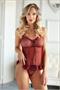 Mesh babydoll with G-string burgundy