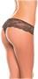Black crotchless lace brief with hook front closure.
