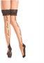 Nude thigh highs with lace top and "L'amour" backseam