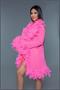 Sheer short length robe with chandelle boa feather trim