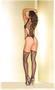 Sheer suspender bodystocking with cutout front and sides. Thong not included.
