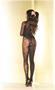Sheer open crotch long sleeve flame bodystocking with plunging neckline.