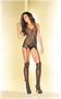 Sheer suspender bodystocking with plunging neckline. 