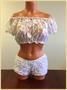 White Sheer Lace Short Sleeve Peasant Top