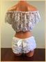 White Sheer Lace Short Sleeve Peasant Top
