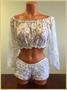 White Sheer Lace Long Sleeve Peasant Top