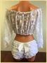 White Sheer Lace Long Sleeve Peasant Top