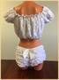 White Lined Lace Short Sleeve Peasant Top