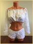 White Lined Lace Long Sleeve Peasant Top