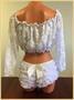 White Lined Lace Long Sleeve Peasant Top