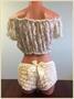 Cream Sheer Lace Short Sleeve Peasant Top