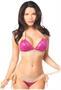 Fuchsia Sequin Pucker Back Bikini w/Gold Lace