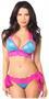 Turquoise Sequin Pucker Back Bikini w/Fuchsia Lace