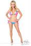 Fuchsia/Turquoise Foil Dot Pucker Back Bikini w/Rhinestones