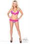 Black/White Stripe Pucker Back Bikini w/Fuchsia Lace Trim
