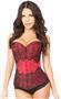 Lavish Dark Red Brocade w/Black Eyelash Lace Overbust Corset
