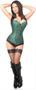 Top Drawer Dark Green Brocade Steel Boned Corset w/Clasp Closure