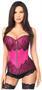 Top Drawer Fuchsia Brocade Steel Boned Corset w/Black Eyelash Lace