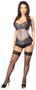 Top Drawer Gunmetal Brocade Steel Boned Corset w/Black Eyelash Lace
