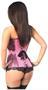 Top Drawer Pink Brocade Steel Boned Corset w/Black Eyelash Lace
