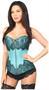 Top Drawer Teal Brocade Steel Boned Corset w/Black Eyelash Lace