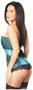 Top Drawer Teal Brocade Steel Boned Corset w/Black Eyelash Lace