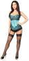 Top Drawer Teal Brocade Steel Boned Corset w/Black Eyelash Lace