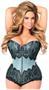 Top Drawer Lt Blue Brocade Steel Boned Corset w/Black Eyelash Lace